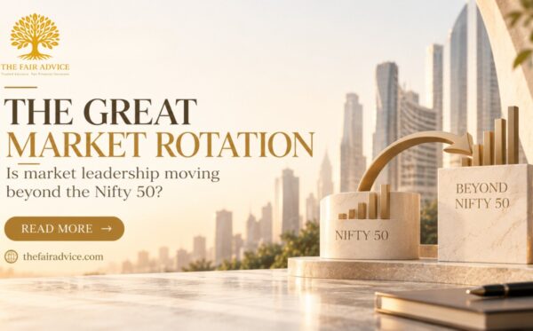 the-great-market-rotation-beyond-nifty-50-the-fair-advice The Great Market Rotation – Market leadership moving beyond the Nifty 50, featuring a comparison of Nifty 50 and broader market growth by The Fair Advice.